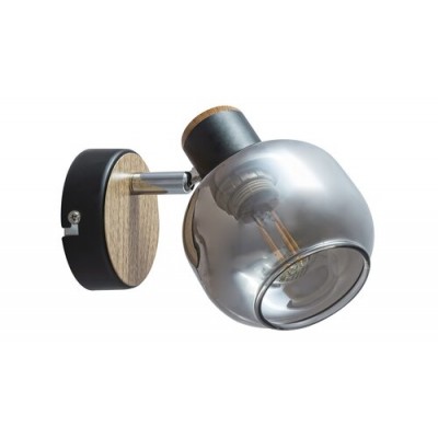 spot lamp, black+oak pattern, smoke glass E14 MAX 40W