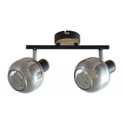 spot lamp, black+oak pattern, smoke glass E14 2X MAX 40W